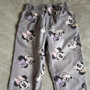 Gray Minnie Mouse Print Pants (jeans), H&M, 8y